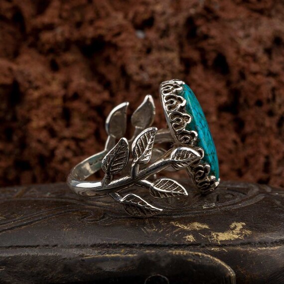 レビュー高評価の商品！ Ring, Women Silver Flower Turquoise Silver Jewelry Handmade アクセサリー