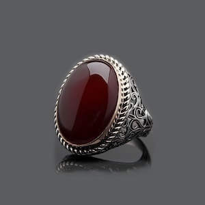 Red Yemeni Agate Aqeeq Oval Silver Ring, Silver Handmade Jewelry, 925 ...
