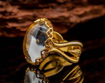 Dur E Najaf Gold Plated Silver Women Ring, Silver Handmade Jewelry, 925 Sterling Silver, For Women, Gift For Her, Najaf, Clear