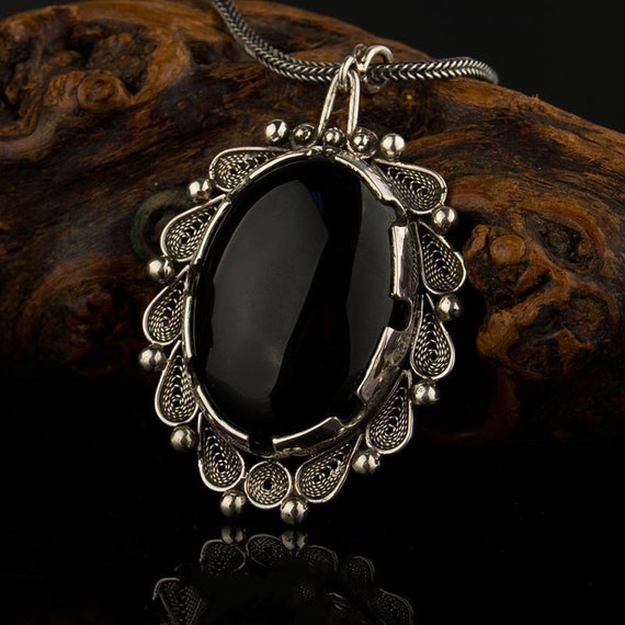 Black Aqeeq Filigree Silver Pendant Silver Handmade Jewelry - Etsy