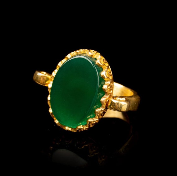 Green Aqeeq Gold Plated Silver Women Ring Silver Handmade Jewelry