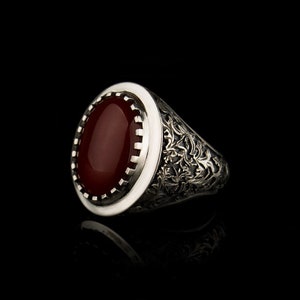Red Aqeeq Silver Men Ring, Silver Handmade Jewelry, 925 Sterling Silver, For Men, Red Aqeeq - Agate