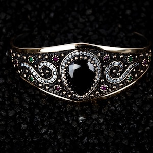 Black Zircon Sultan Bracelet, Silver Handmade Jewelry, 925 Sterling Silver, For Women, Bracelet, Black Zircon