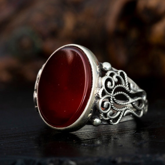 Buy Handmade 925k Sterling Silver Red Agate Stone aqeeq Men's Ring  outstanding Gift Online in India - Etsy | Rings for men, Antique wedding  jewelry, Red stone ring