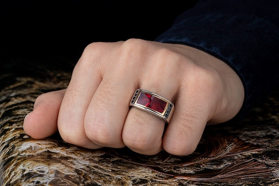 Anillo de hombre de banda elegante de esmalte rojo joyeria hecha a mano de plata plata de ley 925 para hombres esmalte rojo Mina Etsy Espana