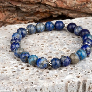 Bracciale in perline elastiche in lapislazzuli, bracciale in corda elasticizzata lucida, bracciale in pietra preziosa unisex, uomo, donna, unisex