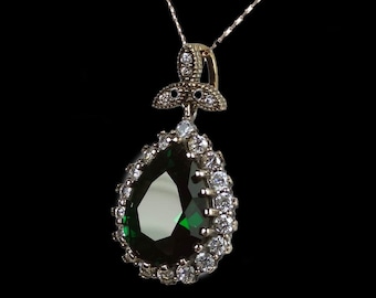Grüner Smaragd Hurrem Sultan Silber Anhänger, Silber handgemachter Schmuck, 925 Sterling Silber, für Frauen, Halskette, Smaragd