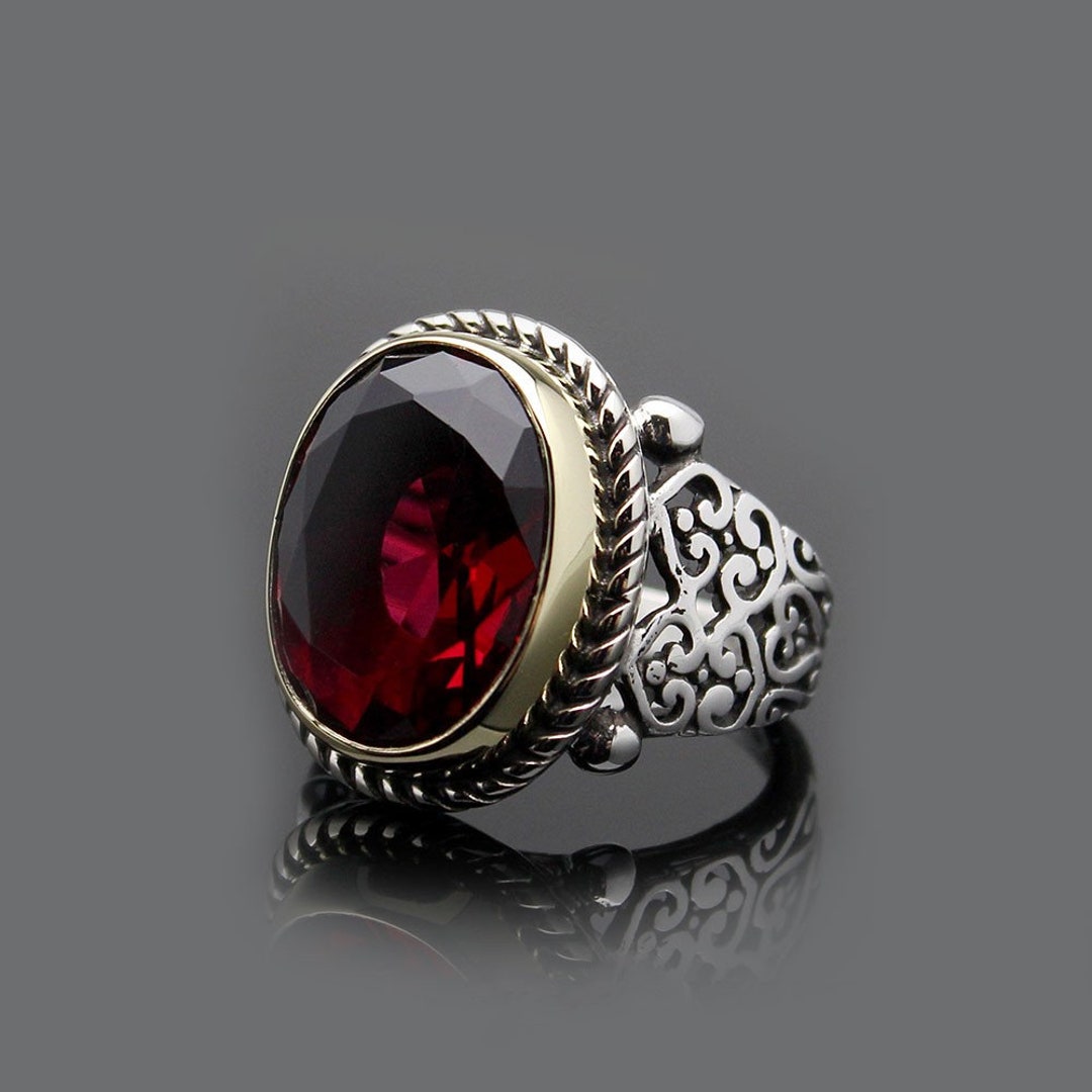 Red Garnet Silver Men Ring Silver Handmade Jewelry 925 - Etsy