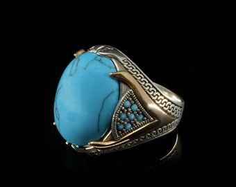 Solid 925 Sterling Silver Eagle Figure Ring With Oval Turquoise Stone - Men's Size 9.5 - View #10