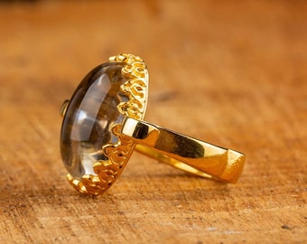 Dur E Najaf Gold Plated Silver Women Ring, Silver Handmade Jewelry, 925 Sterling Silver, For Women, Gift For Her, Najaf, Clear