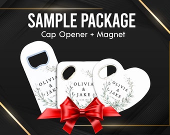 Customizable Wedding Favor Sample Pack, Bottle Opener + Magnet Sample Pack