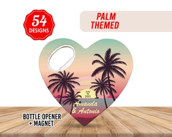 Palm Theme Customizable Wedding Favor For Guests in Bulk, Heart Shape Wedding Thank You Favor, Wedding Gift, Save The Date Magnets