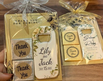 Favores de fiesta de boda personalizados para invitados, regalos de recordatorio de fecha para guardar la boda, imán de recuerdos de boda con tarjeta Kraft