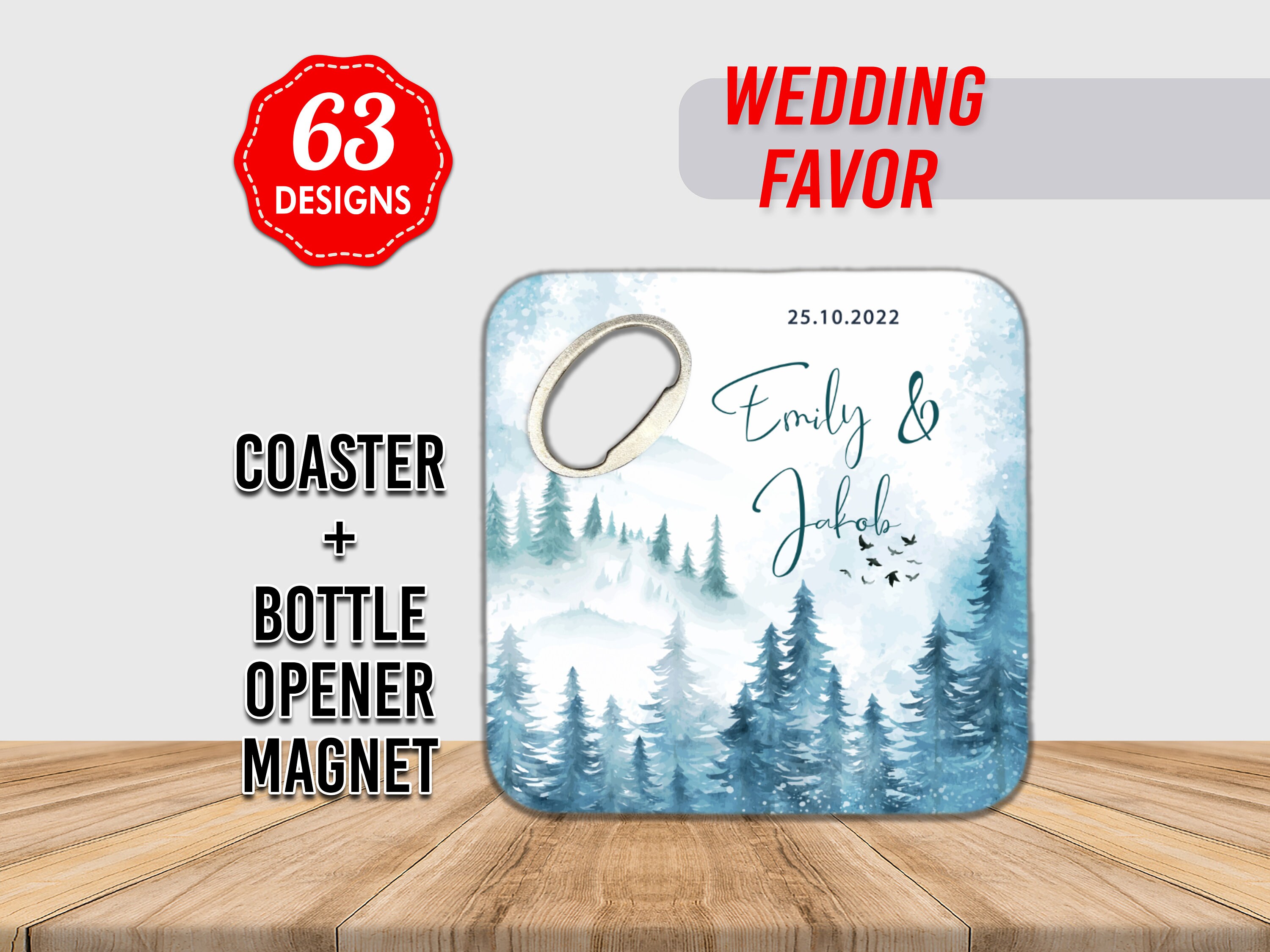 CUSTOM PHOTO fridge COASTER Magnet - Personalised wedding favor -  - Thank You favor - Customisable Gift For Guests in Bulk- Wedding Coaster