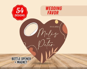 Boho Customizable Wedding Favor For Guests in Bulk, Heart Shape Wedding Thank You Favor, Wedding Gift, Save The Date Magnets