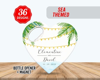 Summer Beach Theme Cap Opener Magnet, Customizable Wedding Favor For Guests in Bulk, Wedding Thank You Favor, Save The Date Favor, Heart