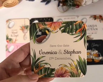 Imán de posavasos de nevera PERSONALIZABLE - Favor de agradecimiento - Regalo de boda para sus invitados - Favor de boda personalizable para invitados a granel