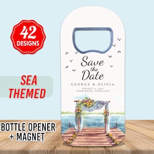 Imán abrebotellas con temática de playa de verano, recuerdo de boda personalizable para invitados al por mayor, recuerdo de agradecimiento de boda, recuerdo para guardar la fecha
