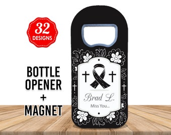 Personalized Funeral Favors, Forget Me Not Bottle Opener, CELEBRATION OF LIFE Memorial Favors, Rest in Peace Rip Funeral Favours