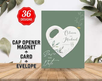 Customisable Wedding Favor For Guests in Bulk, Wedding Invitations, Cap opener magnet + Card + Envelope, Unique wedding invitations