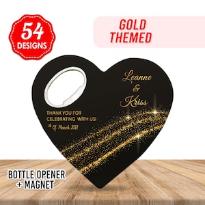 Gold and Black Theme Customizable Wedding Favor For Guests in Bulk, Heart Shape Wedding Thank You Favor, Wedding Gift, Save The Date Magnets