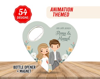Customizable Wedding Favor For Guests in Bulk, Heart Shape Wedding Thank You Favor, Cartoon Theme, Wedding Gift, Save The Date Magnets