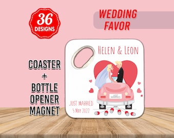 CUSTOMIZABLE fridge COASTER Magnet - Thank You favor -  Wedding Gift for Your Guests - Customizable Wedding Favor For Guests in Bulk