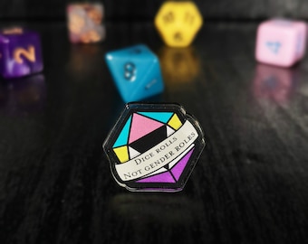 Dice Rolls not Gender Roles pin, lgbt pin, dnd pin, dnd lgbt, lgbtqia, d20, dice, dnd gift, dnd badge, dungeons and dragons