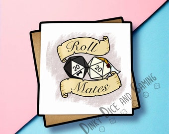 Roll mates card, wedding card, geek wedding, suit and dress, geek card, DND card, DND wedding, d&d wedding card, soul mates, d20, dice