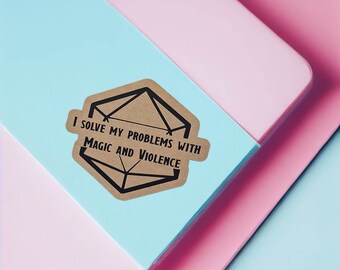 I solve my problems with magic and violence sticker, dice sticker, dnd sticker, dungeons and dragons sticker