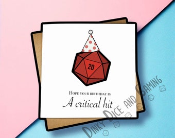 Hope your birthday is a critical hit birthday card, DND birthday, crit birthday, geek birthday, fantasy, nerd birthday, geek gift