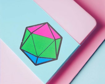 polysexual D20 Sticker, queer sticker, dungeons and dragons. dnd sticker, poly dnd, polyamorous sticker, dice sticker, polysexual dice