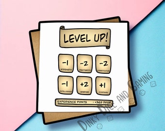 Level up card, birthday card, level up birthday, geek card, geek birthday, dnd card, dnd birthday, level up dnd, level up, nerd card