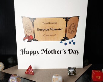 Dungeon momster card, mothers day card, geek mothers day, dnd mothers card, dnd mum card, dnd mom card, geek mom card, nerd mum card