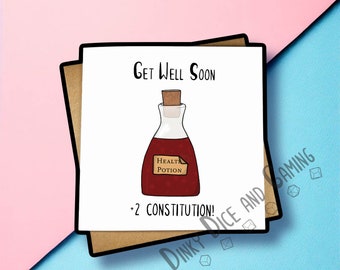 Get well soon card, health potion, illness, hp, get better card, dnd card, geek card, nerd card, get better geek, get well soon geek