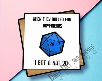 Nat 20 boyfriend card, boyfriend dnd card, dnd card, dnd gift, boyfriend dungeons and dragons, boyfriend dnd gift, d20 card