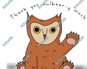 Owl bear thank you card, dnd thank you, geek thank you, thank you card, nerd thank you, geek card, dnd gift, dnd card, geek gift, owlbear