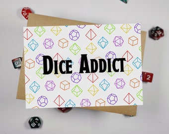 Dice Addict card, dnd, dungeons and dragons card, dnd card, geek card, nerd card, dnd gift, dungeons and dragons gift