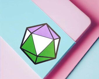 Genderqueer D20 Sticker, queer sticker, dungeons and dragons. dnd sticker, gay dnd, genderqueer sticker, dice sticker, genderqueer dice