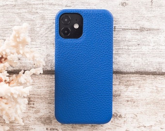 Royal Blue Full Grain Leather Case for iPhone 12 and 12 Pro (6.1") - MagSafe Compatible -Magnetic- Card Holder Full Covered Case