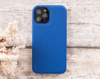 Royal Blue Full Grain Leather Case for iPhone 12 Pro Max (6.7") - MagSafe Compatible -Magnetic- Card Holder Full Covered Case