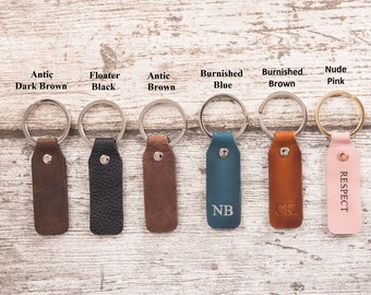 Personalized Genuine Leather Keychain, Custom Leather Keyring, Engraved Monogram Keychain, Cute Keychains Gift, Key Fob, Key Loop