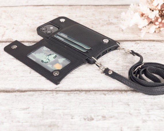 Effortlessly Chic iPhone 12 Crossbody Leather Case - Floater Black