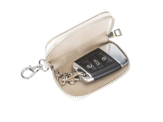 Pochette porte-clés personnalisée en cuir véritable, étui pour clés de  voiture, porte-clés avec un porte-clés et une fermeture éclair gris  flottant -  France