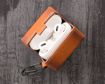 AirPods Pro Leather Case, Protective Travel Cover Compatible with Air Pods Pro Charging  Custom Case with Keychain Hook