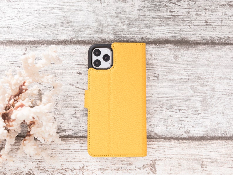 Horizontal Stand Floater Yellow Personalized Bayelon Genuine Quality Leather Case with Card SlotsApple iPhone 11 ProMax 6.5,Wallet Case