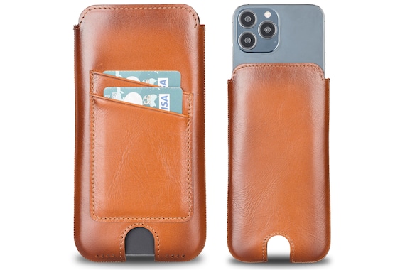 Full Grain Leather Cell Phone Sleeve With Card Holder - Etsy