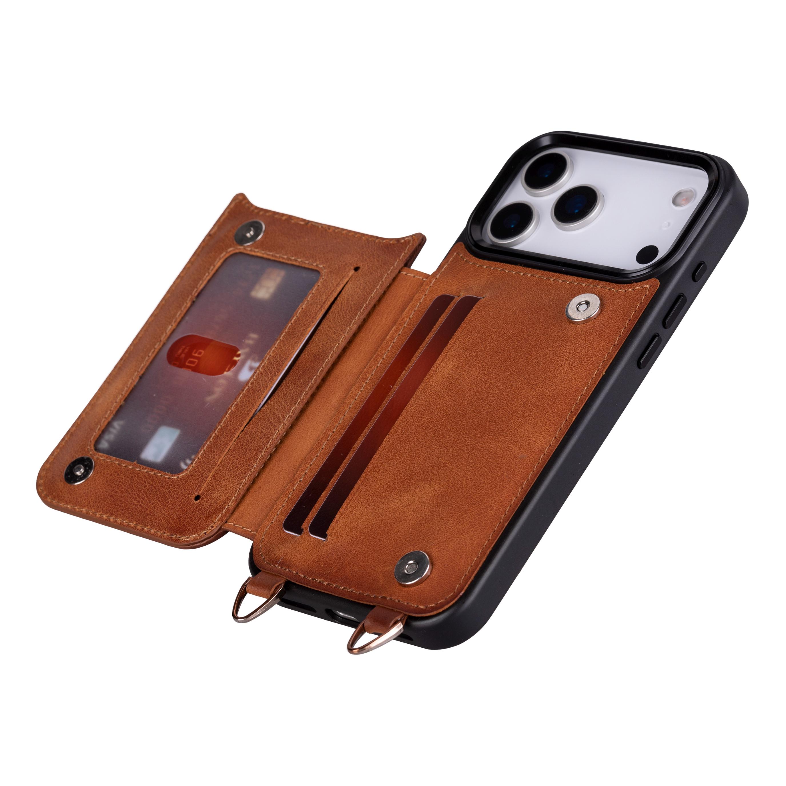 Full Grain Leather iPhone 17 Pro Max Crossbody Wallet Case