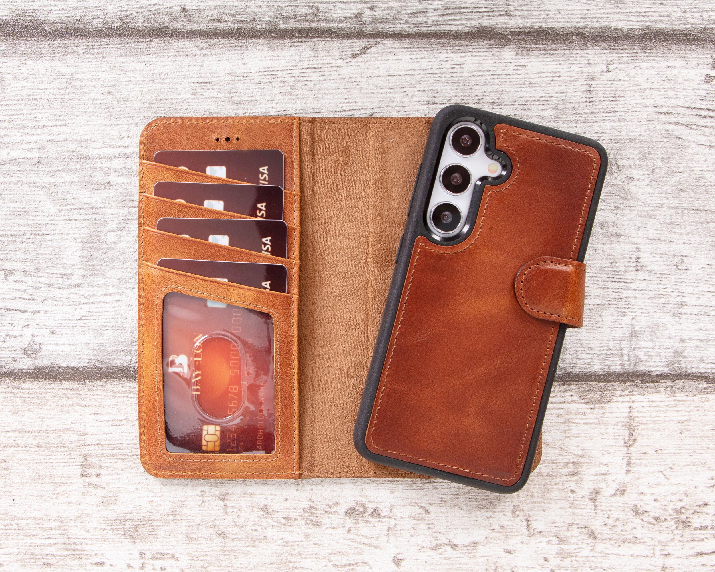 Bayelon Genuine Leather Wallet Case Compatible With Galaxy S24 Ultra