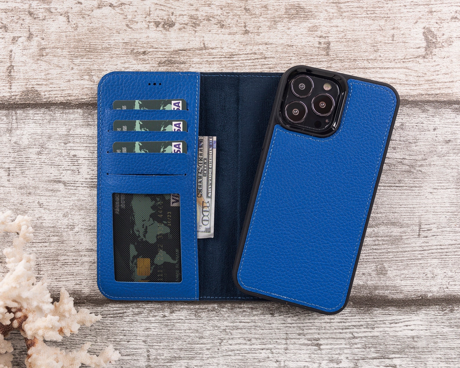 Iphone 13 Pro Max Magsafe Blue Leather Iphone Case Wallet Etsy
